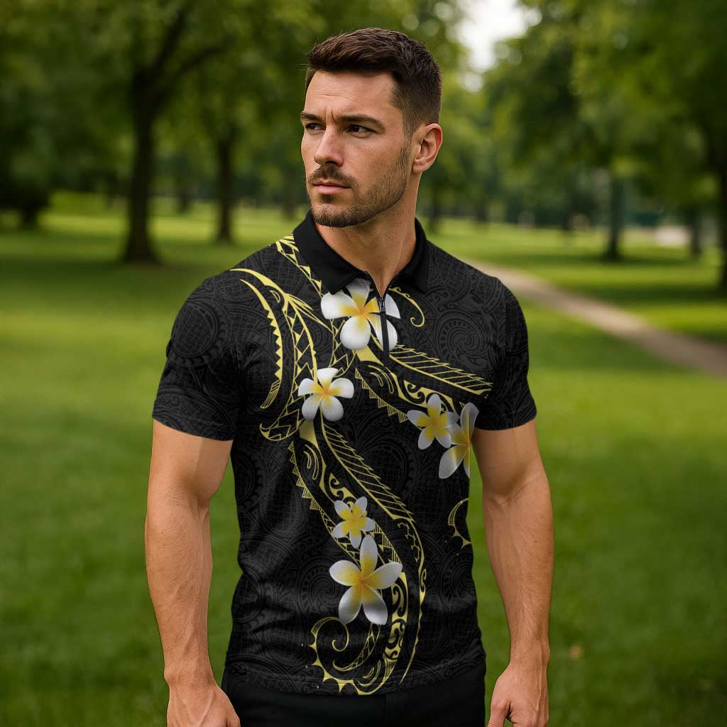 Polynesia Tattoo With Plumeria Zipper Polo Shirt Elegant Vibes LT14 - Polynesian Pride