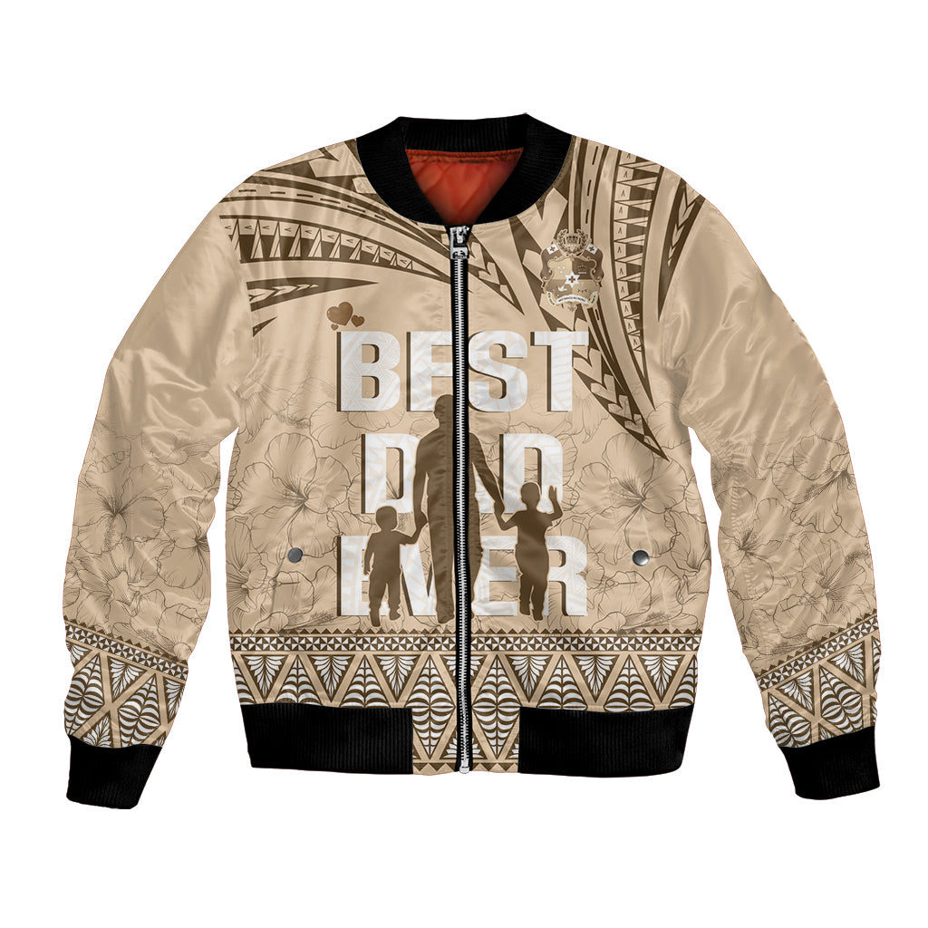 Tonga Father's Day Bomber Jacket Best Dad Ever Tongan Ngatu Pattern - Beige