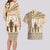 Tonga Father's Day Couples Matching Long Sleeve Bodycon Dress and Hawaiian Shirt Best Dad Ever Tongan Ngatu Pattern - Beige