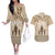 Tonga Father's Day Couples Matching Off The Shoulder Long Sleeve Dress and Hawaiian Shirt Best Dad Ever Tongan Ngatu Pattern - Beige