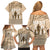 Tonga Father's Day Family Matching Off Shoulder Short Dress and Hawaiian Shirt Best Dad Ever Tongan Ngatu Pattern - Beige