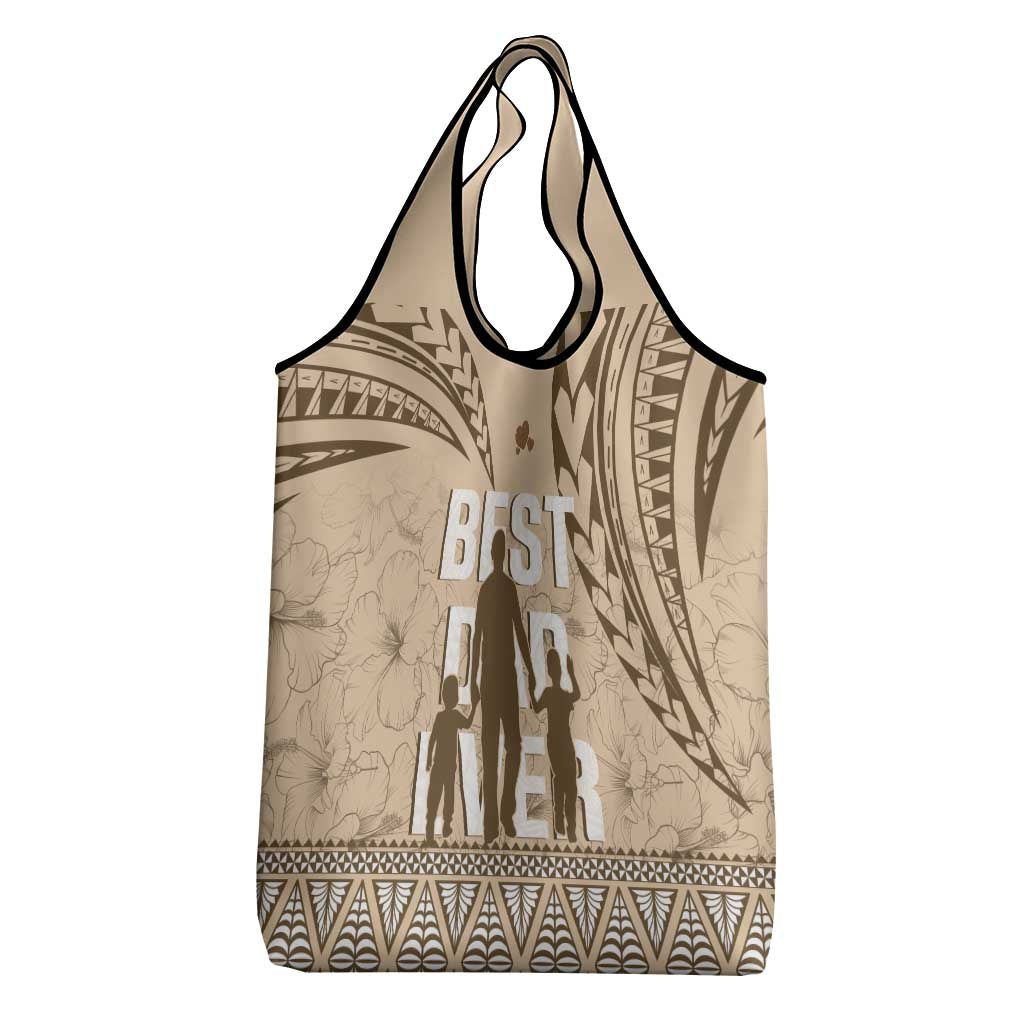 Tonga Father's Day Grocery Bag Best Dad Ever Tongan Ngatu Pattern - Beige