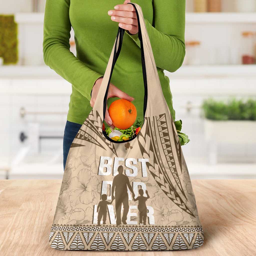 Tonga Father's Day Grocery Bag Best Dad Ever Tongan Ngatu Pattern - Beige