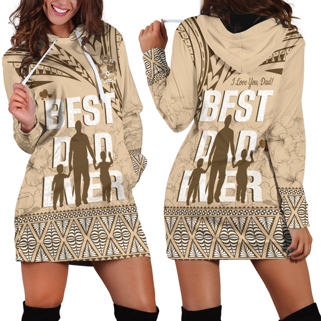 Tonga Father's Day Hoodie Dress Best Dad Ever Tongan Ngatu Pattern - Beige