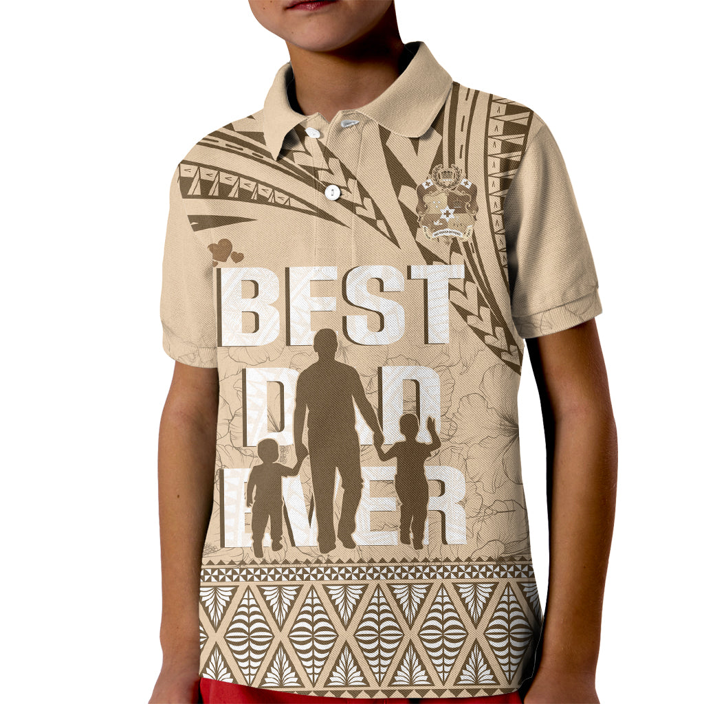 Tonga Father's Day Kid Polo Shirt Best Dad Ever Tongan Ngatu Pattern - Beige