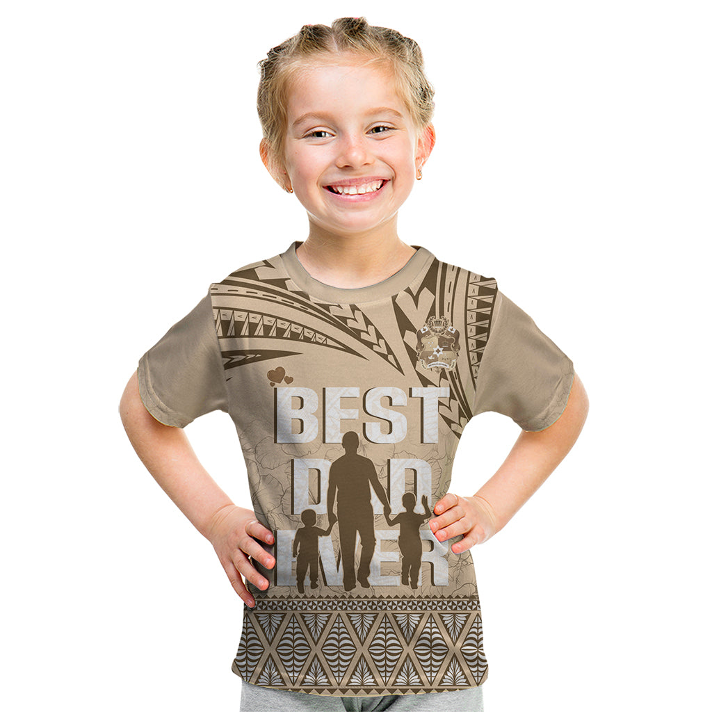 Tonga Father's Day Kid T Shirt Best Dad Ever Tongan Ngatu Pattern - Beige