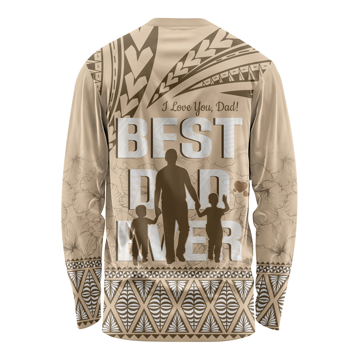 Tonga Father's Day Long Sleeve Shirt Best Dad Ever Tongan Ngatu Pattern - Beige