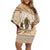 Tonga Father's Day Off Shoulder Short Dress Best Dad Ever Tongan Ngatu Pattern - Beige