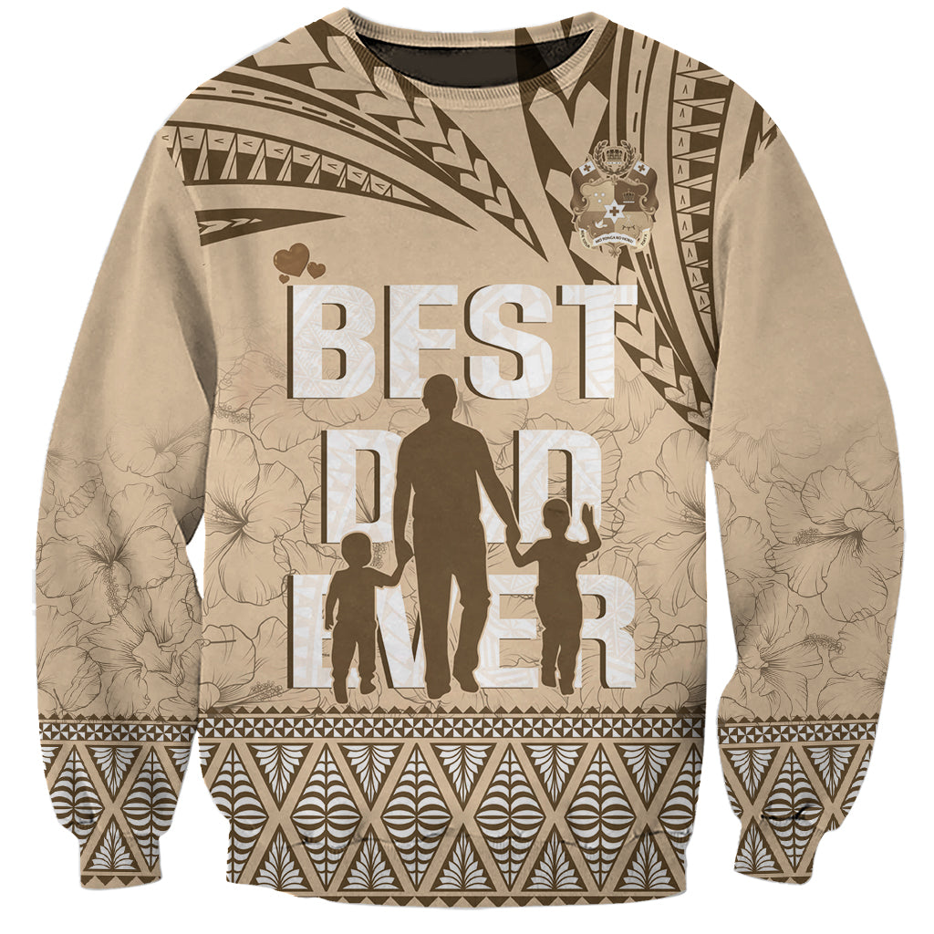 Tonga Father's Day Sweatshirt Best Dad Ever Tongan Ngatu Pattern - Beige