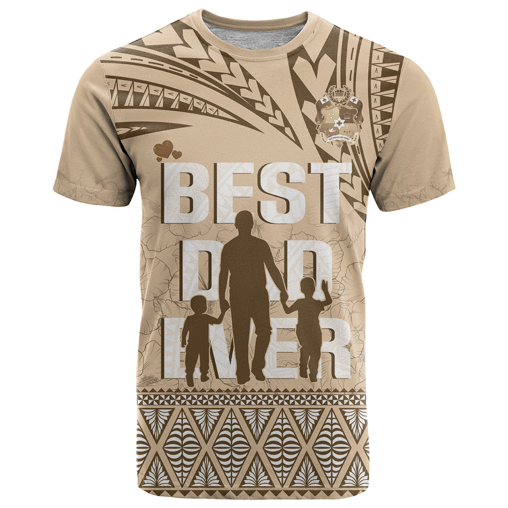 Tonga Father's Day T Shirt Best Dad Ever Tongan Ngatu Pattern - Beige