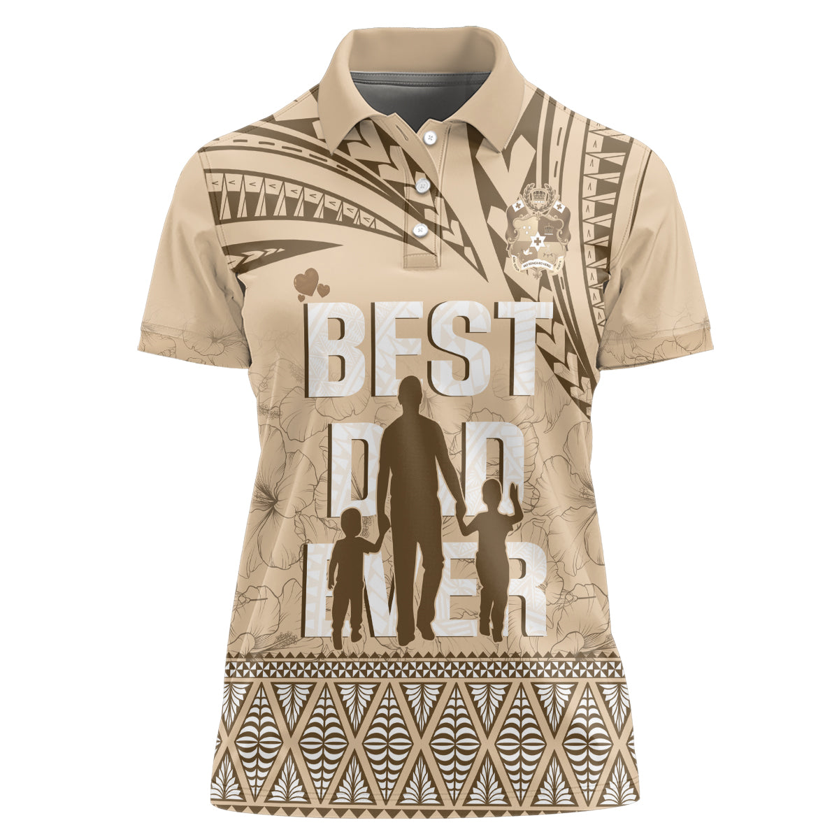 Tonga Father's Day Women Polo Shirt Best Dad Ever Tongan Ngatu Pattern - Beige