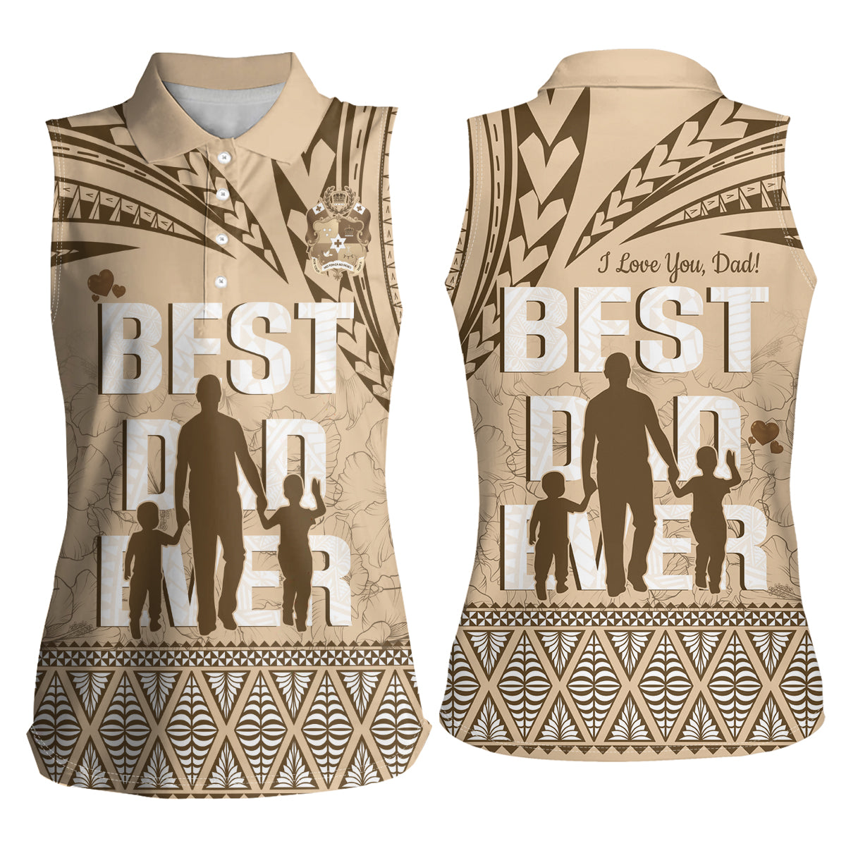 Tonga Father's Day Women Sleeveless Polo Shirt Best Dad Ever Tongan Ngatu Pattern - Beige