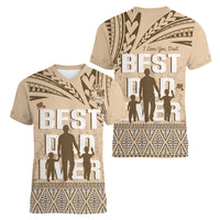 Tonga Father's Day Women V-Neck T-Shirt Best Dad Ever Tongan Ngatu Pattern - Beige