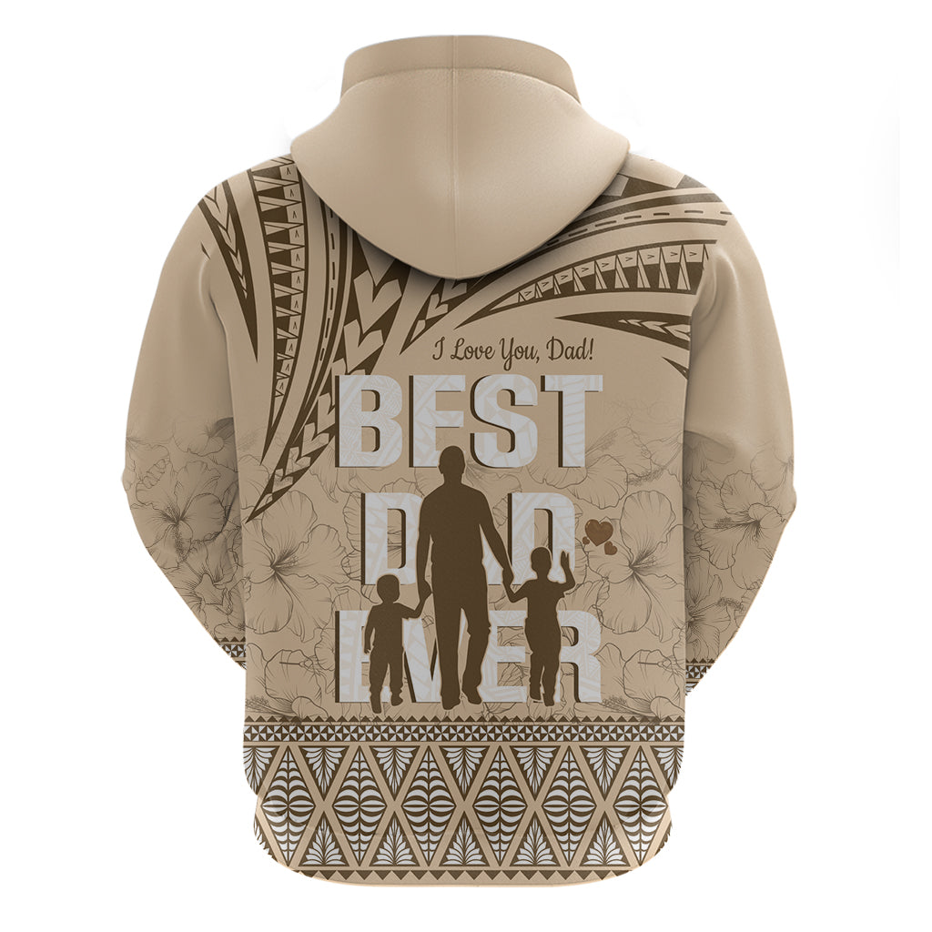 Tonga Father's Day Zip Hoodie Best Dad Ever Tongan Ngatu Pattern - Beige