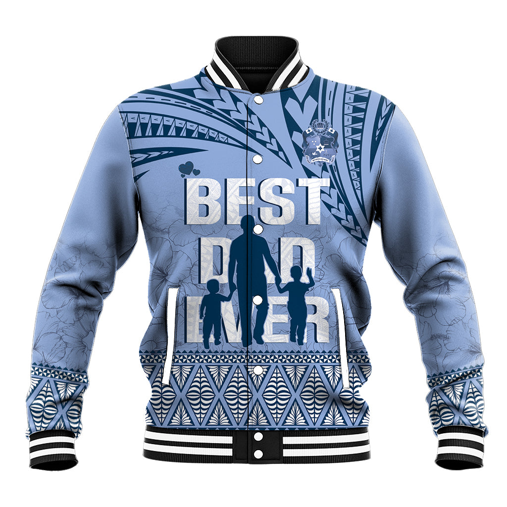 Tonga Father's Day Baseball Jacket Best Dad Ever Tongan Ngatu Pattern - Blue