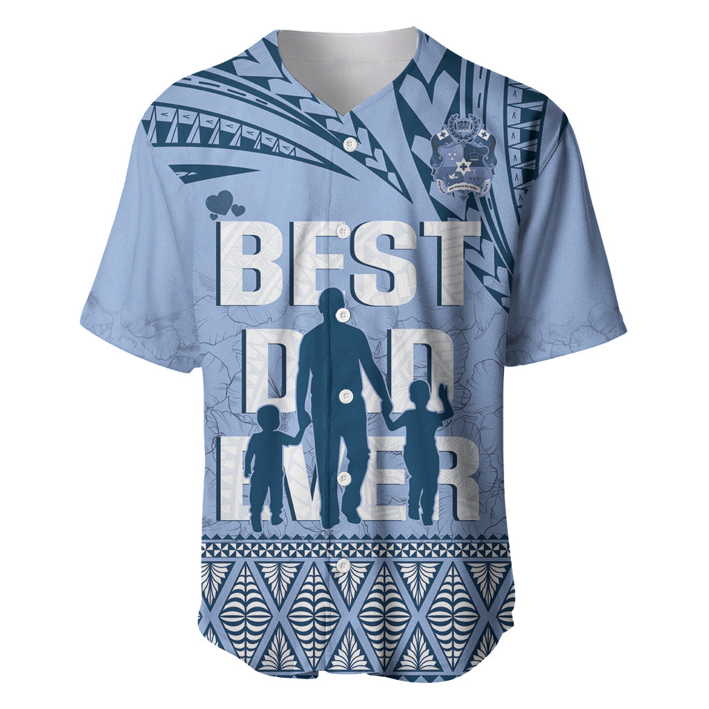 Tonga Father's Day Baseball Jersey Best Dad Ever Tongan Ngatu Pattern - Blue