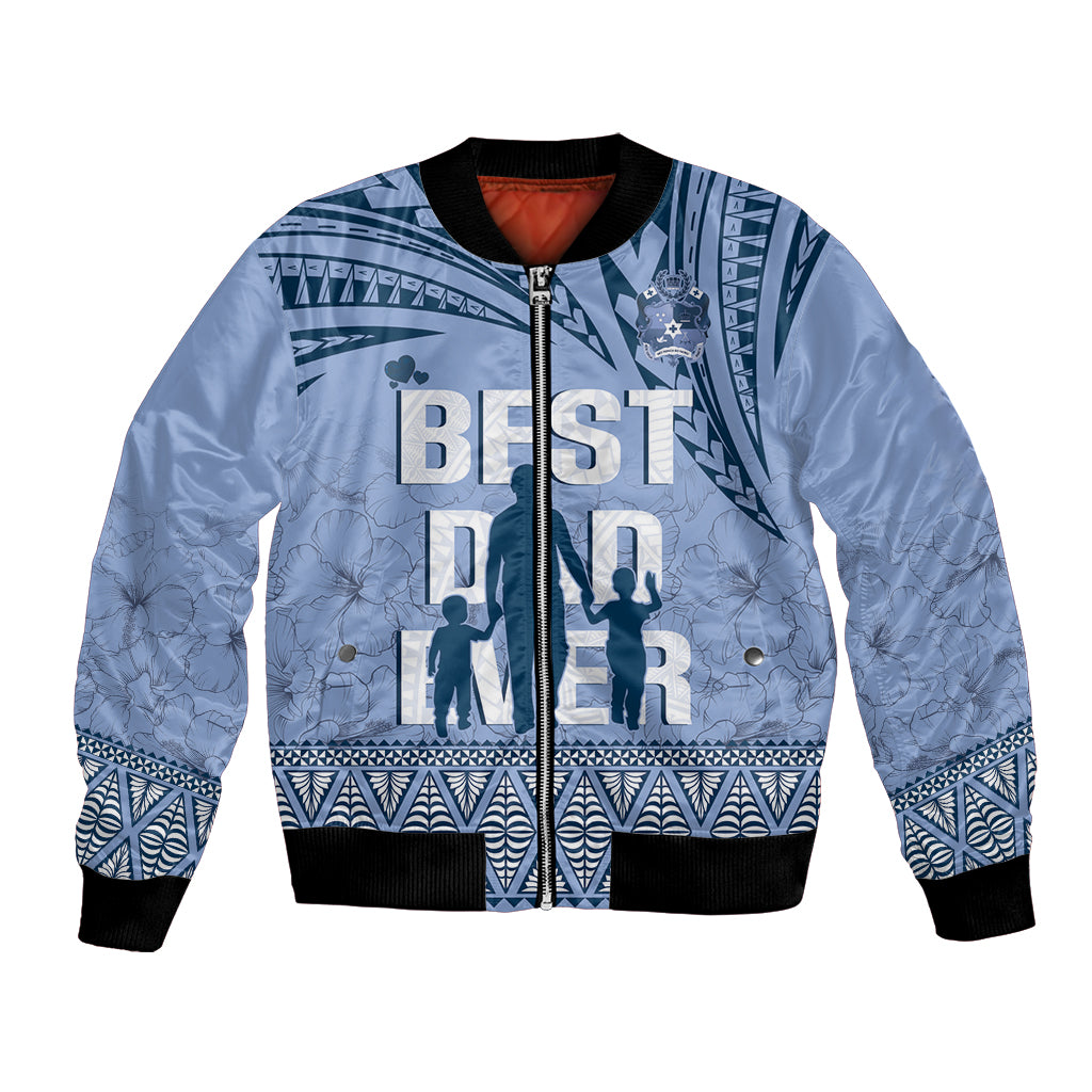 Tonga Father's Day Bomber Jacket Best Dad Ever Tongan Ngatu Pattern - Blue