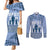 Tonga Father's Day Couples Matching Mermaid Dress and Long Sleeve Button Shirt Best Dad Ever Tongan Ngatu Pattern - Blue