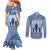 Tonga Father's Day Couples Matching Mermaid Dress and Long Sleeve Button Shirt Best Dad Ever Tongan Ngatu Pattern - Blue