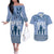 Tonga Father's Day Couples Matching Off The Shoulder Long Sleeve Dress and Hawaiian Shirt Best Dad Ever Tongan Ngatu Pattern - Blue