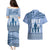 Tonga Father's Day Couples Matching Puletasi and Hawaiian Shirt Best Dad Ever Tongan Ngatu Pattern - Blue