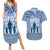 Tonga Father's Day Couples Matching Summer Maxi Dress and Hawaiian Shirt Best Dad Ever Tongan Ngatu Pattern - Blue