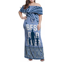 Tonga Father's Day Family Matching Off Shoulder Maxi Dress and Hawaiian Shirt Best Dad Ever Tongan Ngatu Pattern - Blue