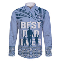 Tonga Father's Day Family Matching Puletasi and Hawaiian Shirt Best Dad Ever Tongan Ngatu Pattern - Blue