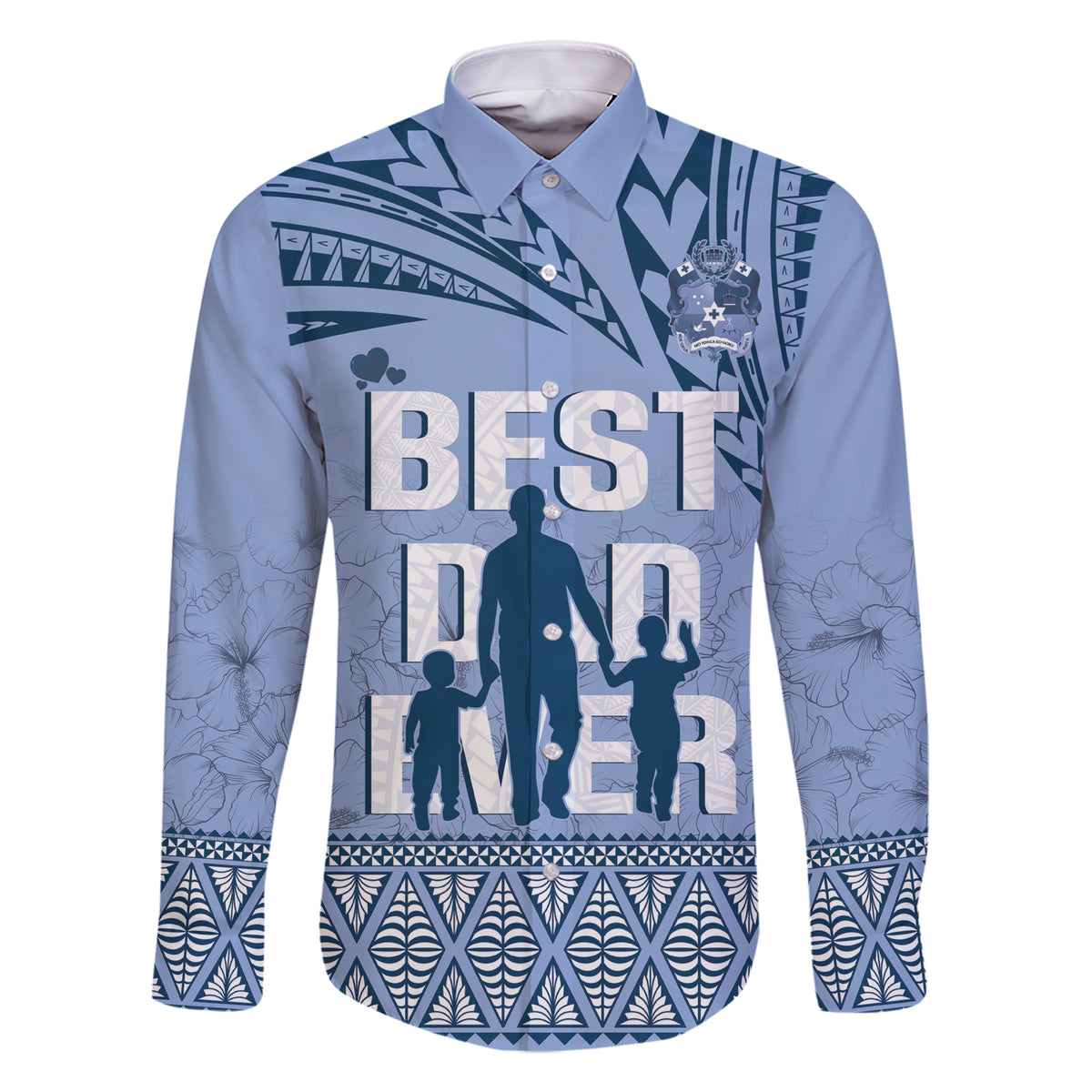 Tonga Father's Day Family Matching Short Sleeve Bodycon Dress and Hawaiian Shirt Best Dad Ever Tongan Ngatu Pattern - Blue