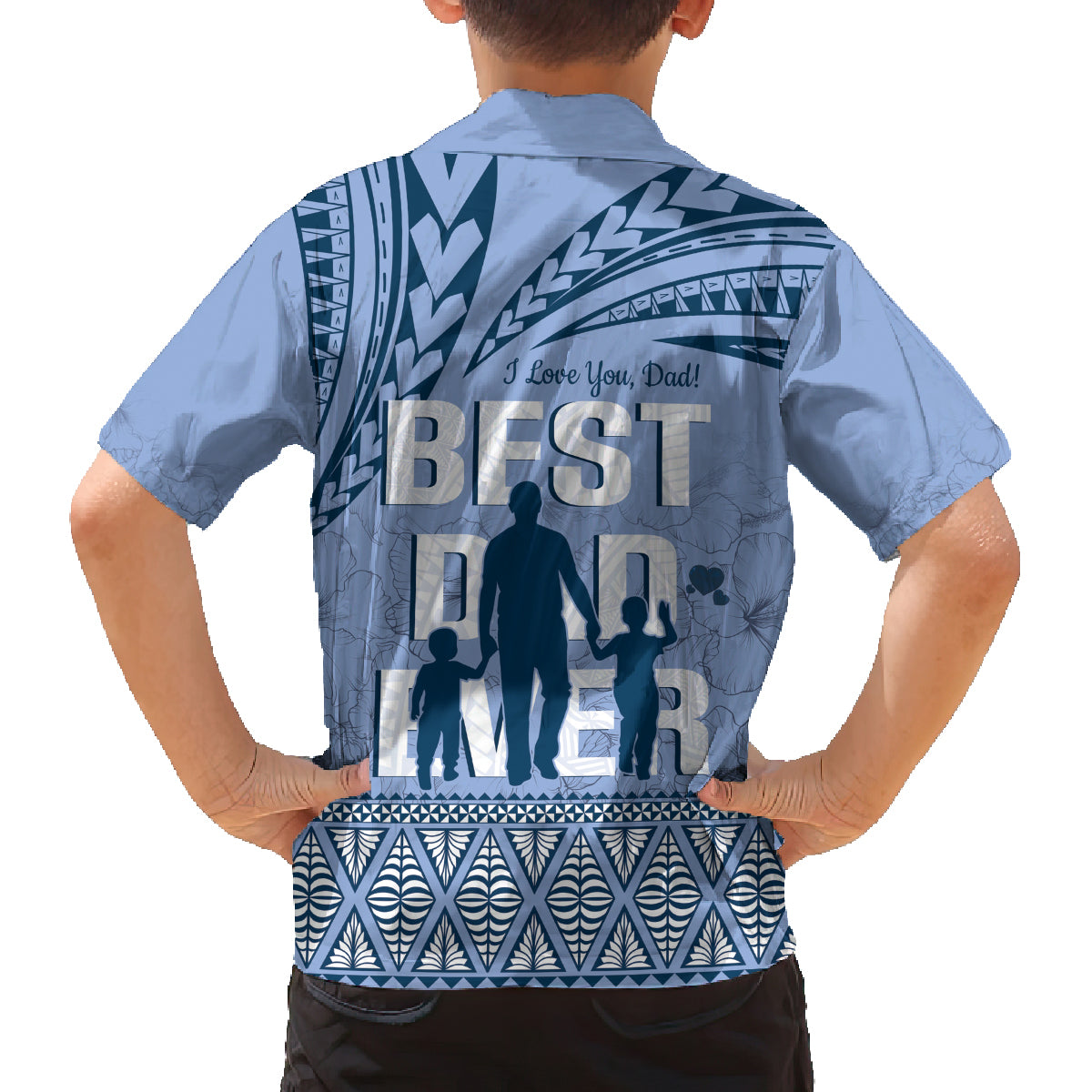 Tonga Father's Day Family Matching Summer Maxi Dress and Hawaiian Shirt Best Dad Ever Tongan Ngatu Pattern - Blue