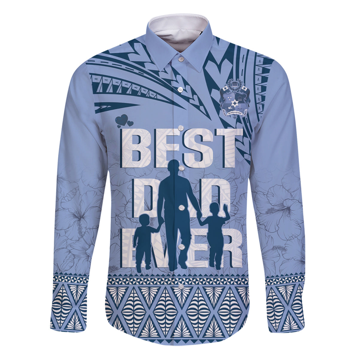 Tonga Father's Day Family Matching Tank Maxi Dress and Hawaiian Shirt Best Dad Ever Tongan Ngatu Pattern - Blue