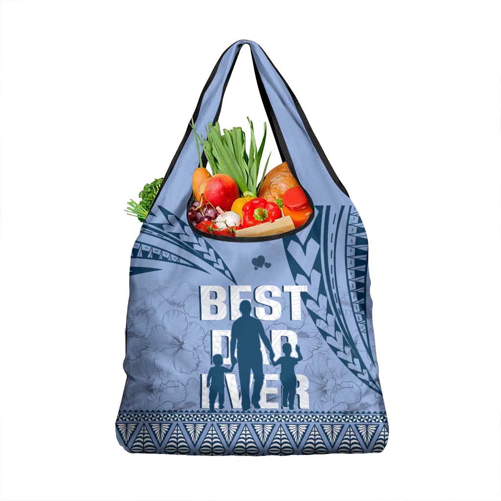 Tonga Father's Day Grocery Bag Best Dad Ever Tongan Ngatu Pattern - Blue