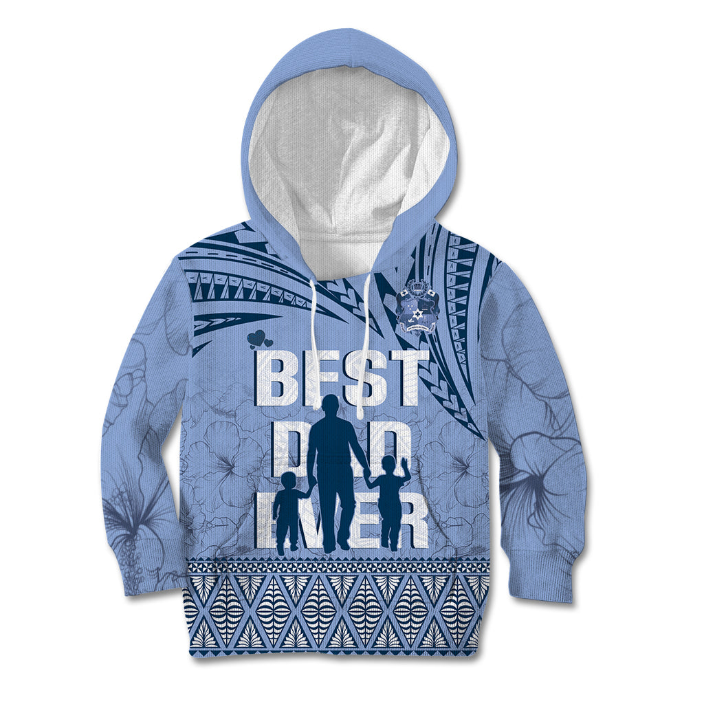 Tonga Father's Day Kid Hoodie Best Dad Ever Tongan Ngatu Pattern - Blue