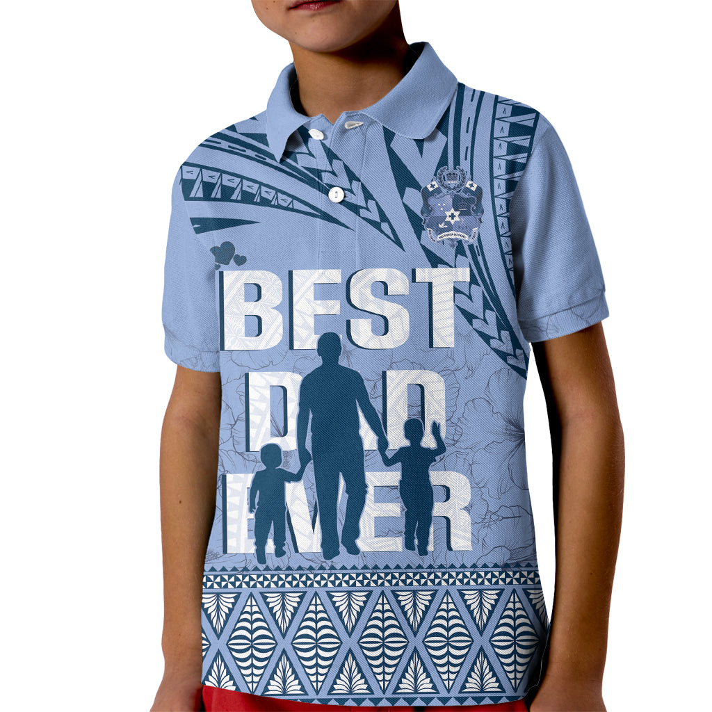 Tonga Father's Day Kid Polo Shirt Best Dad Ever Tongan Ngatu Pattern - Blue