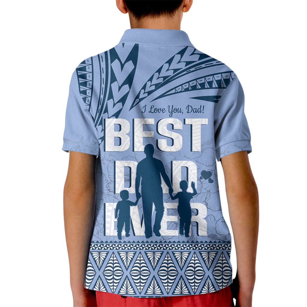 Tonga Father's Day Kid Polo Shirt Best Dad Ever Tongan Ngatu Pattern - Blue
