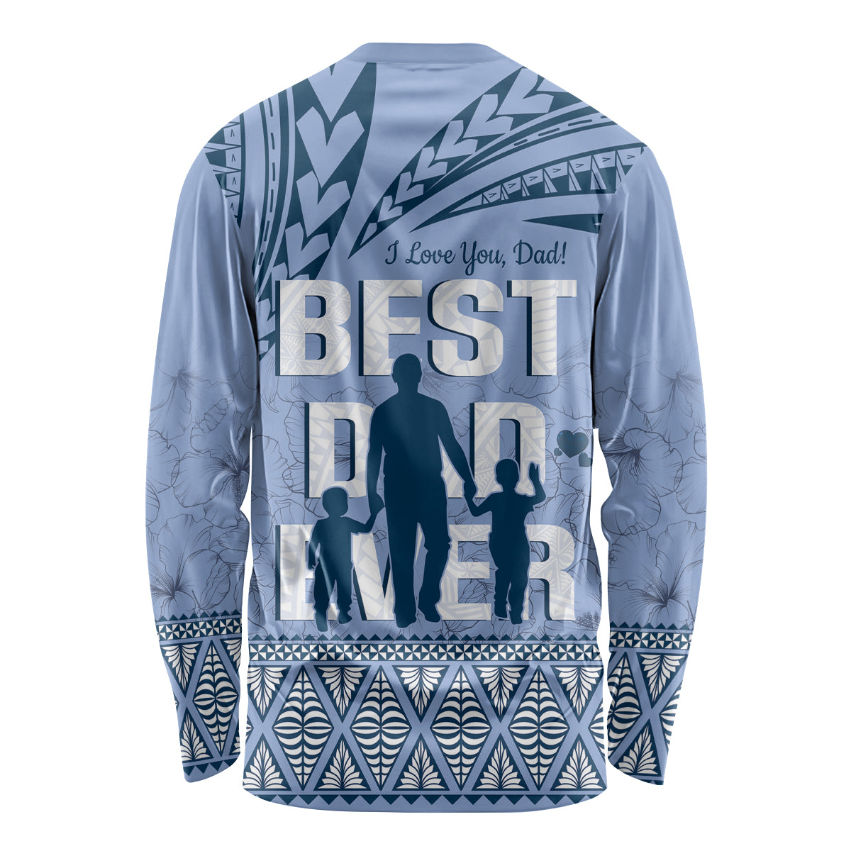 Tonga Father's Day Long Sleeve Shirt Best Dad Ever Tongan Ngatu Pattern - Blue