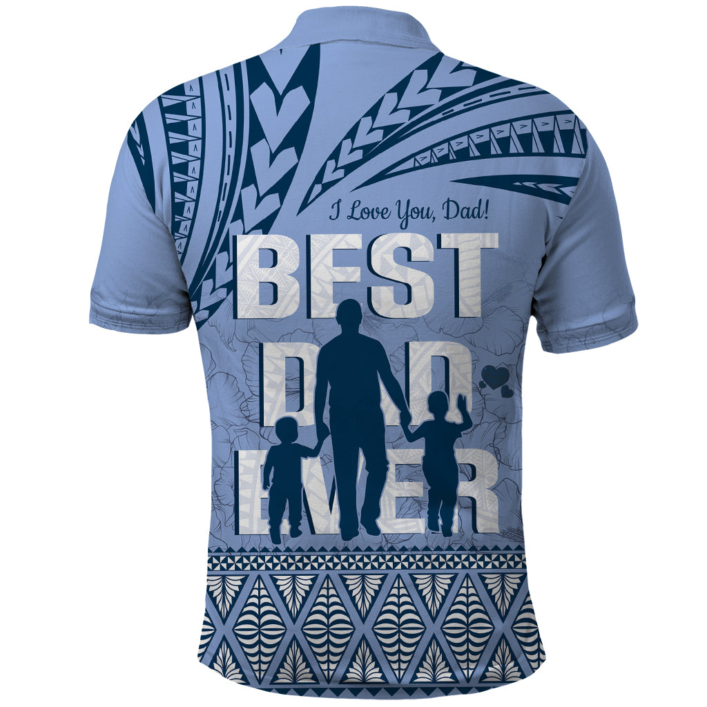 Tonga Father's Day Polo Shirt Best Dad Ever Tongan Ngatu Pattern - Blue