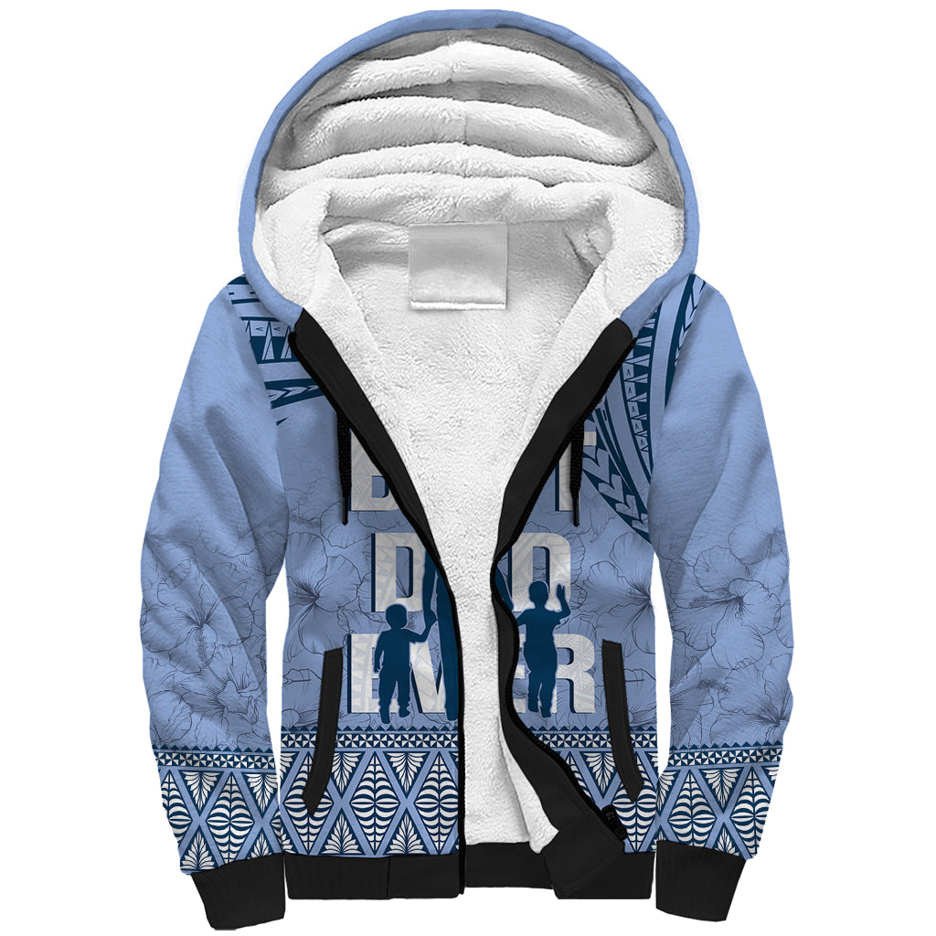 Tonga Father's Day Sherpa Hoodie Best Dad Ever Tongan Ngatu Pattern - Blue