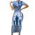 Tonga Father's Day Short Sleeve Bodycon Dress Best Dad Ever Tongan Ngatu Pattern - Blue