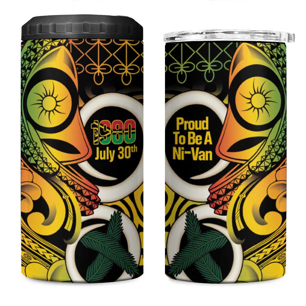 Vanuatu 1980 4 in 1 Can Cooler Tumbler Ni-Van Tamtam Sand Drawing Pattern LT14 One Size: 16 oz Black - Polynesian Pride