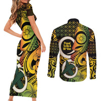 Vanuatu 1980 Couples Matching Short Sleeve Bodycon Dress and Long Sleeve Button Shirt Ni-Van Tamtam Sand Drawing Pattern LT14 - Polynesian Pride