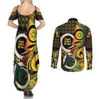 Vanuatu 1980 Couples Matching Summer Maxi Dress and Long Sleeve Button Shirt Ni-Van Tamtam Sand Drawing Pattern LT14 - Polynesian Pride