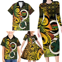 Vanuatu 1980 Family Matching Long Sleeve Bodycon Dress and Hawaiian Shirt Ni-Van Tamtam Sand Drawing Pattern