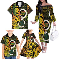 Vanuatu 1980 Family Matching Off The Shoulder Long Sleeve Dress and Hawaiian Shirt Ni-Van Tamtam Sand Drawing Pattern