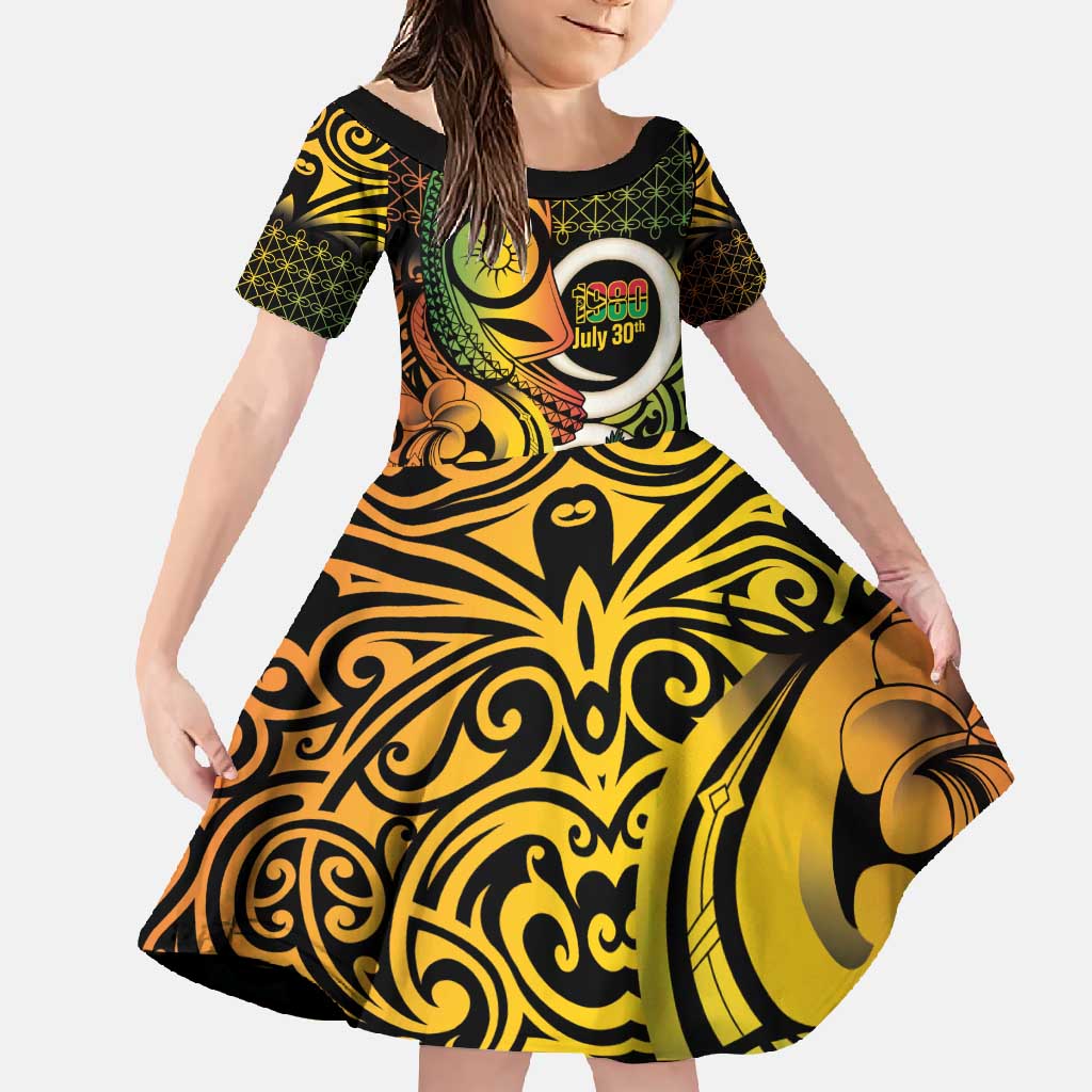 Vanuatu 1980 Family Matching Off Shoulder Maxi Dress and Hawaiian Shirt Ni-Van Tamtam Sand Drawing Pattern
