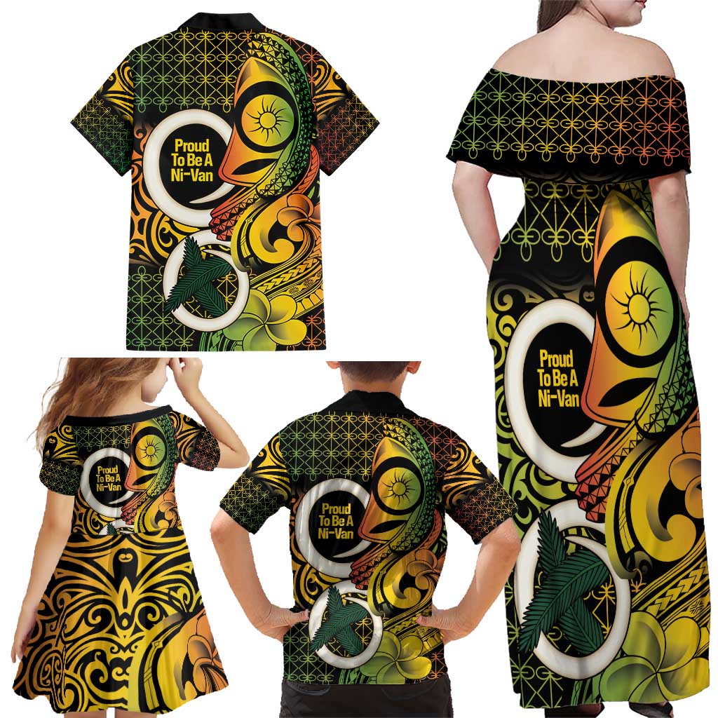 Vanuatu 1980 Family Matching Off Shoulder Maxi Dress and Hawaiian Shirt Ni-Van Tamtam Sand Drawing Pattern