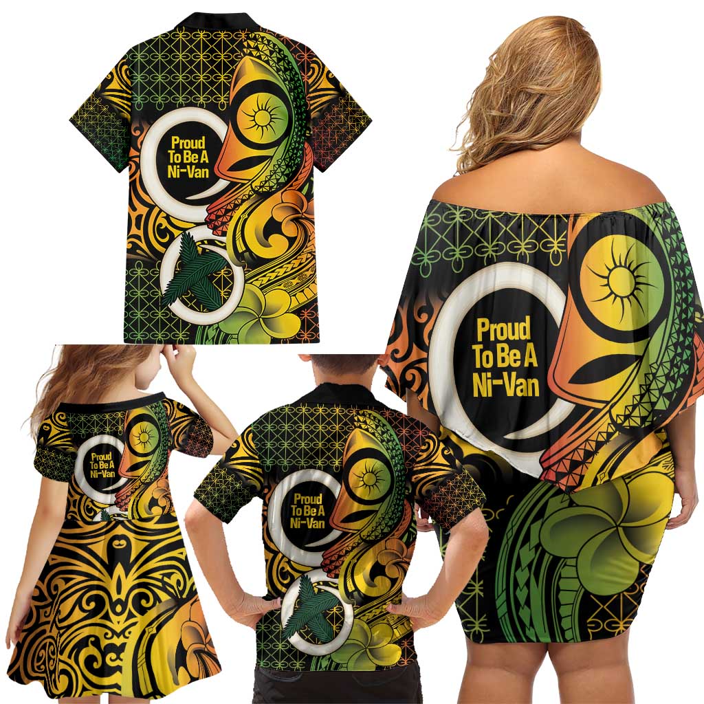 Vanuatu 1980 Family Matching Off Shoulder Short Dress and Hawaiian Shirt Ni-Van Tamtam Sand Drawing Pattern