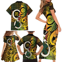 Vanuatu 1980 Family Matching Short Sleeve Bodycon Dress and Hawaiian Shirt Ni-Van Tamtam Sand Drawing Pattern