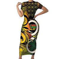 Vanuatu 1980 Family Matching Short Sleeve Bodycon Dress and Hawaiian Shirt Ni-Van Tamtam Sand Drawing Pattern