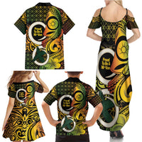 Vanuatu 1980 Family Matching Summer Maxi Dress and Hawaiian Shirt Ni-Van Tamtam Sand Drawing Pattern